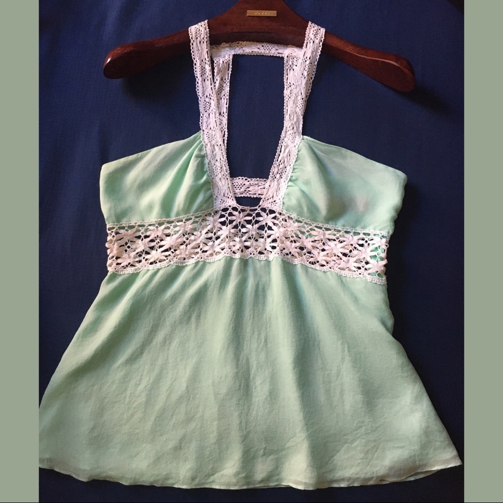 Mint Green Ingwa Melero Crochet Lace Straps Top